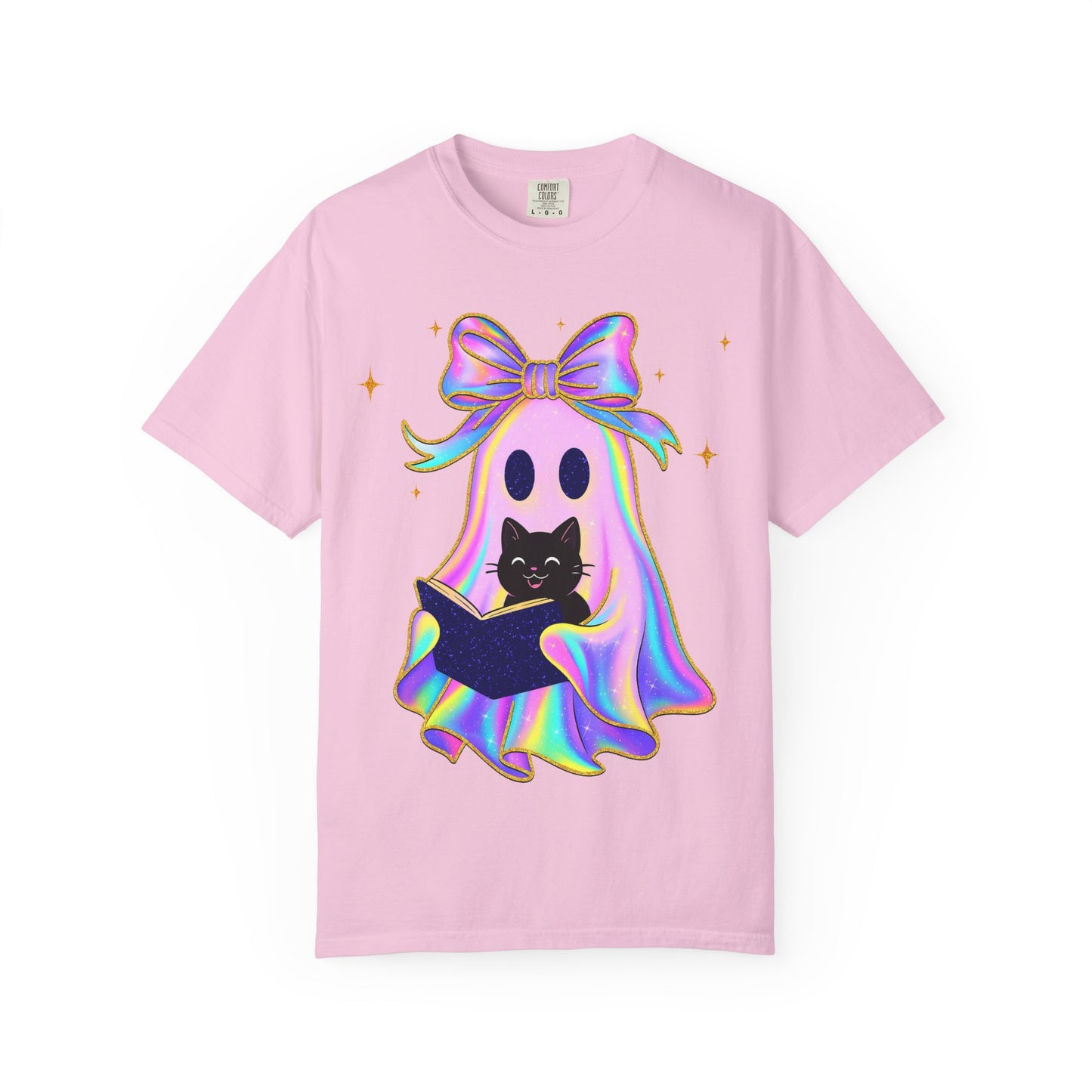 Ghost Black Cat Glitter T-Shirt
