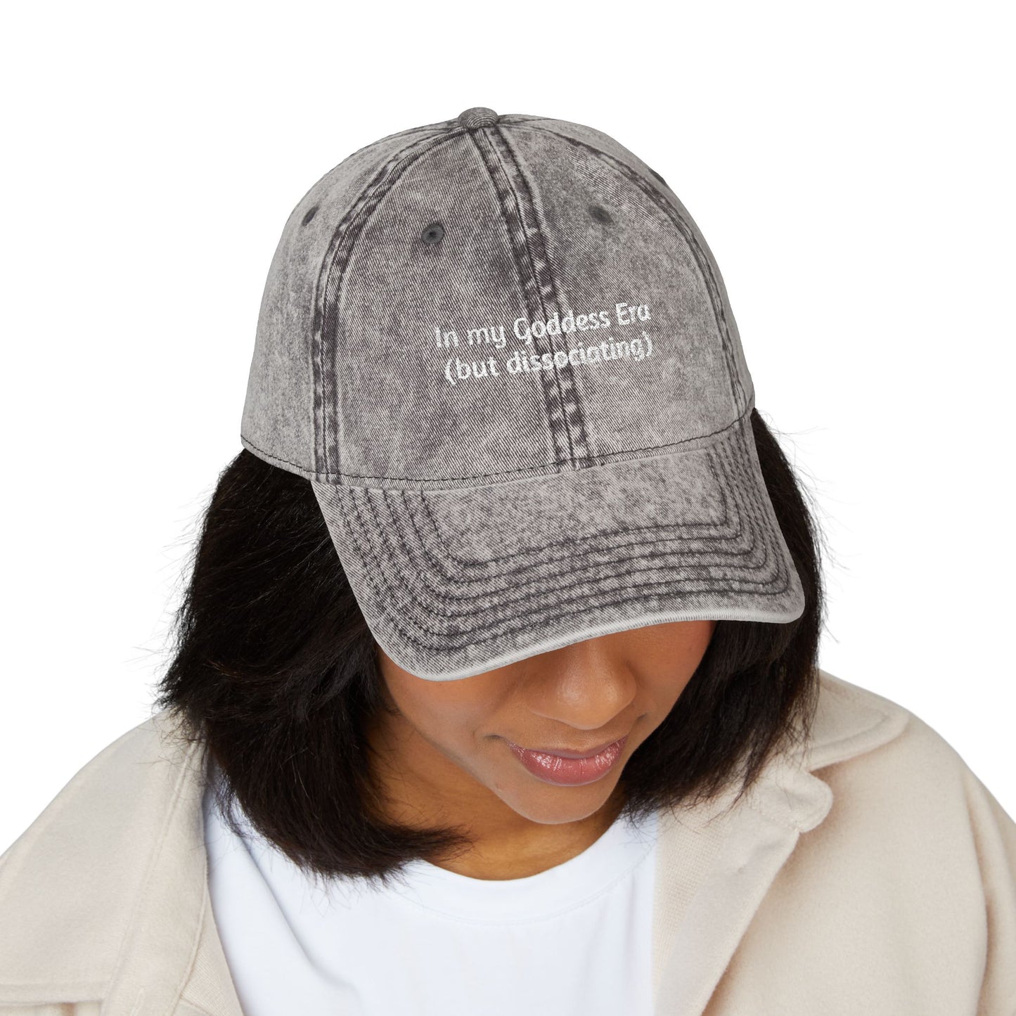 Embroidered Vintage Cap, 'In My Goddess Era' Phrase with Sun Design
