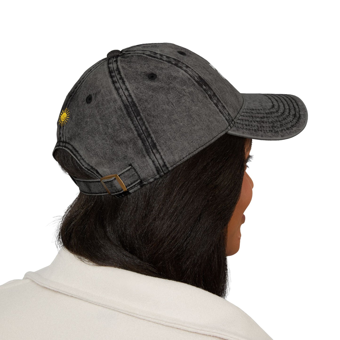 Embroidered Vintage Cap, 'In My Goddess Era' Phrase with Sun Design