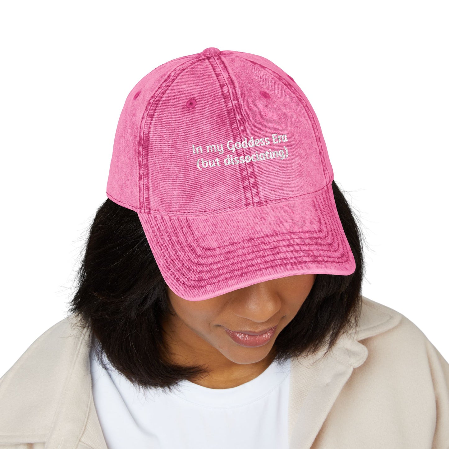 Embroidered Vintage Cap, 'In My Goddess Era' Phrase with Sun Design