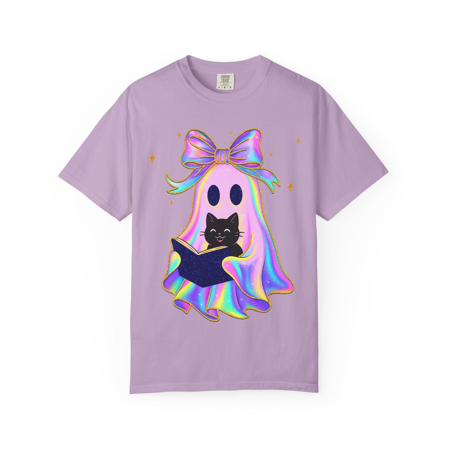 Ghost Black Cat Glitter T-Shirt