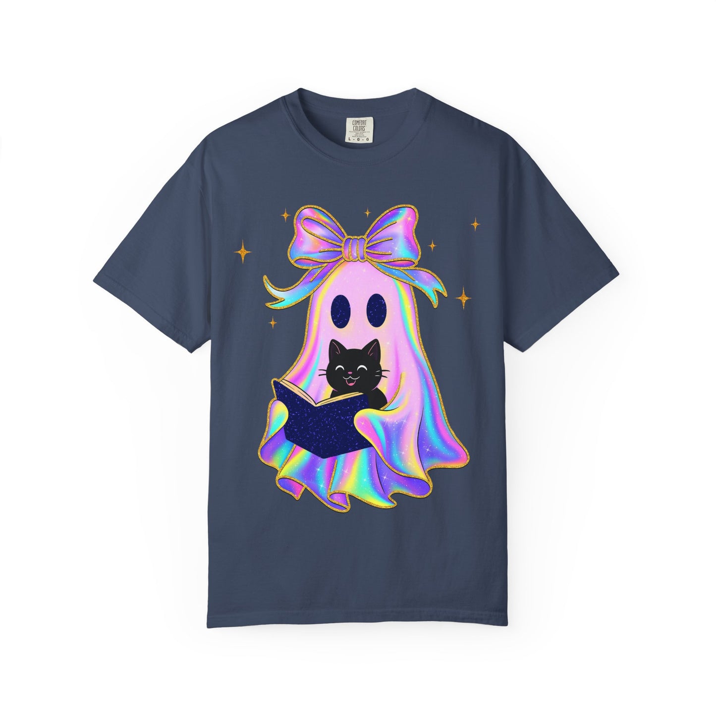 Ghost Black Cat Glitter T-Shirt