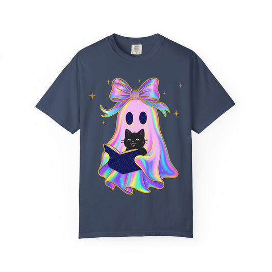 Ghost Black Cat Glitter T-Shirt