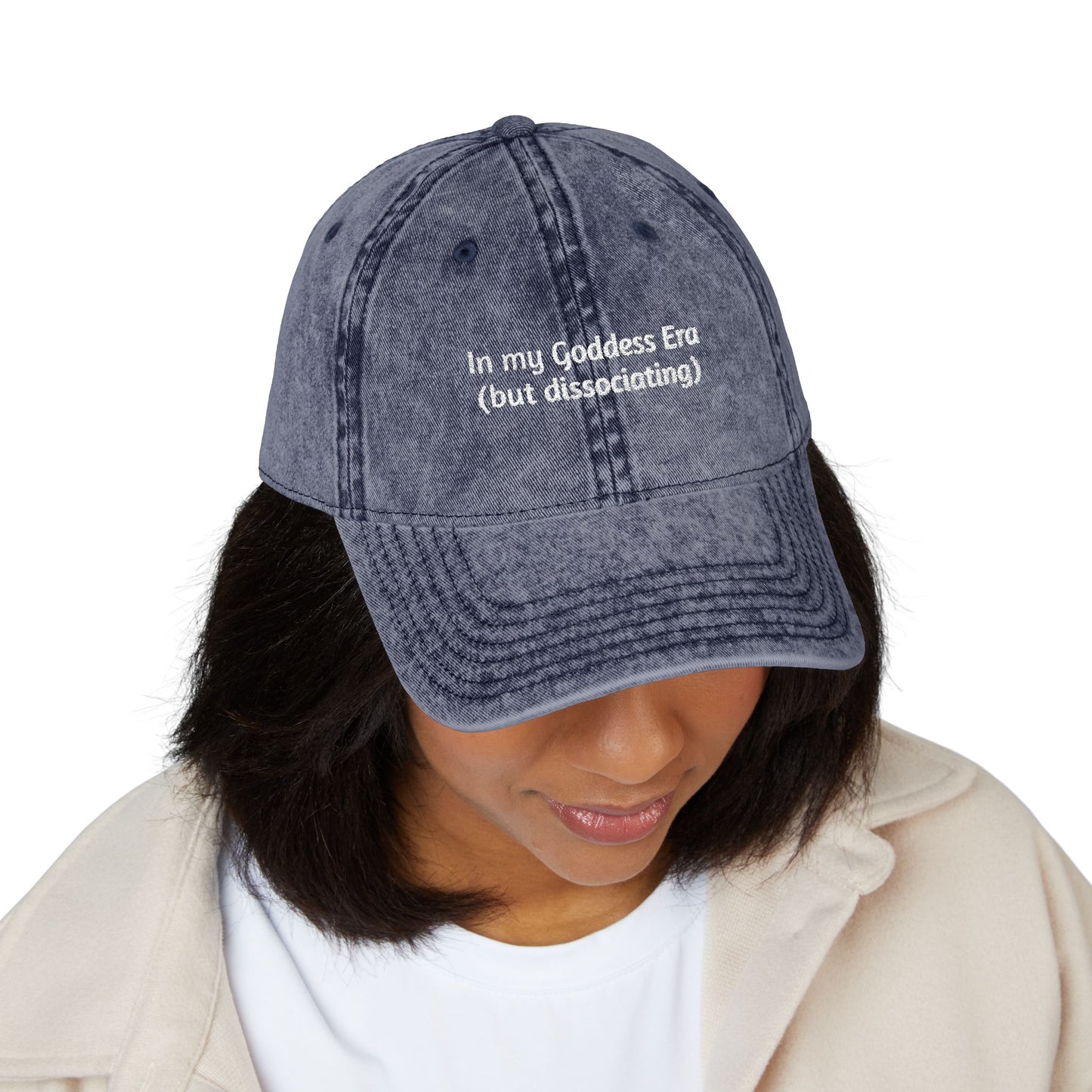 Embroidered Vintage Cap, 'In My Goddess Era' Phrase with Sun Design