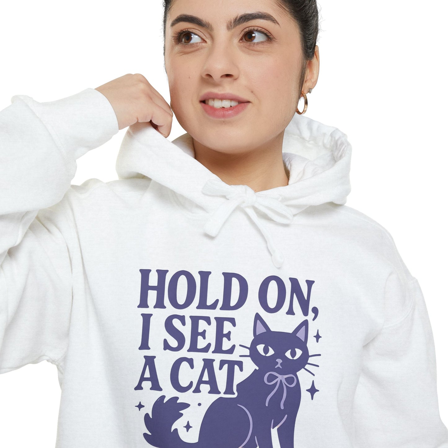 Cat Unisex Hoodie, Hold On I See a Cat Funny Sweatshirt, Pet Owner Gift, Cats Kitty Hooded Sweatshirt
