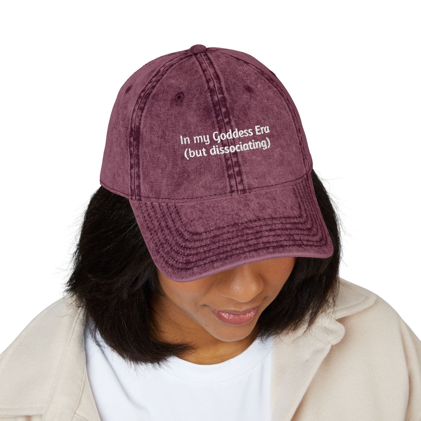 Embroidered Vintage Cap, 'In My Goddess Era' Phrase with Sun Design