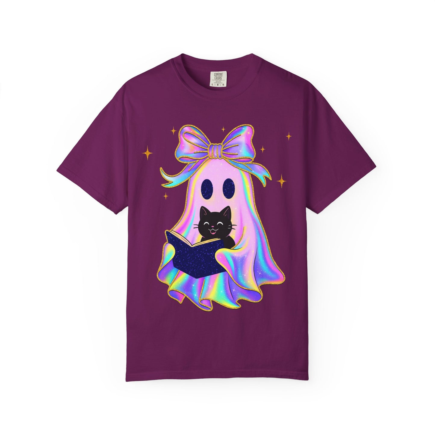 Ghost Black Cat Glitter T-Shirt