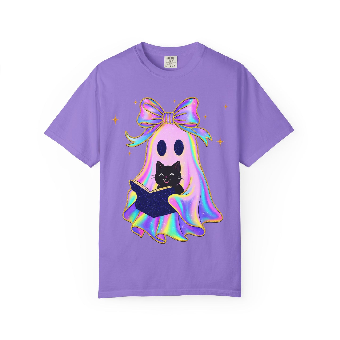 Ghost Black Cat Glitter T-Shirt