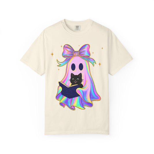 Ghost Black Cat Glitter T-Shirt