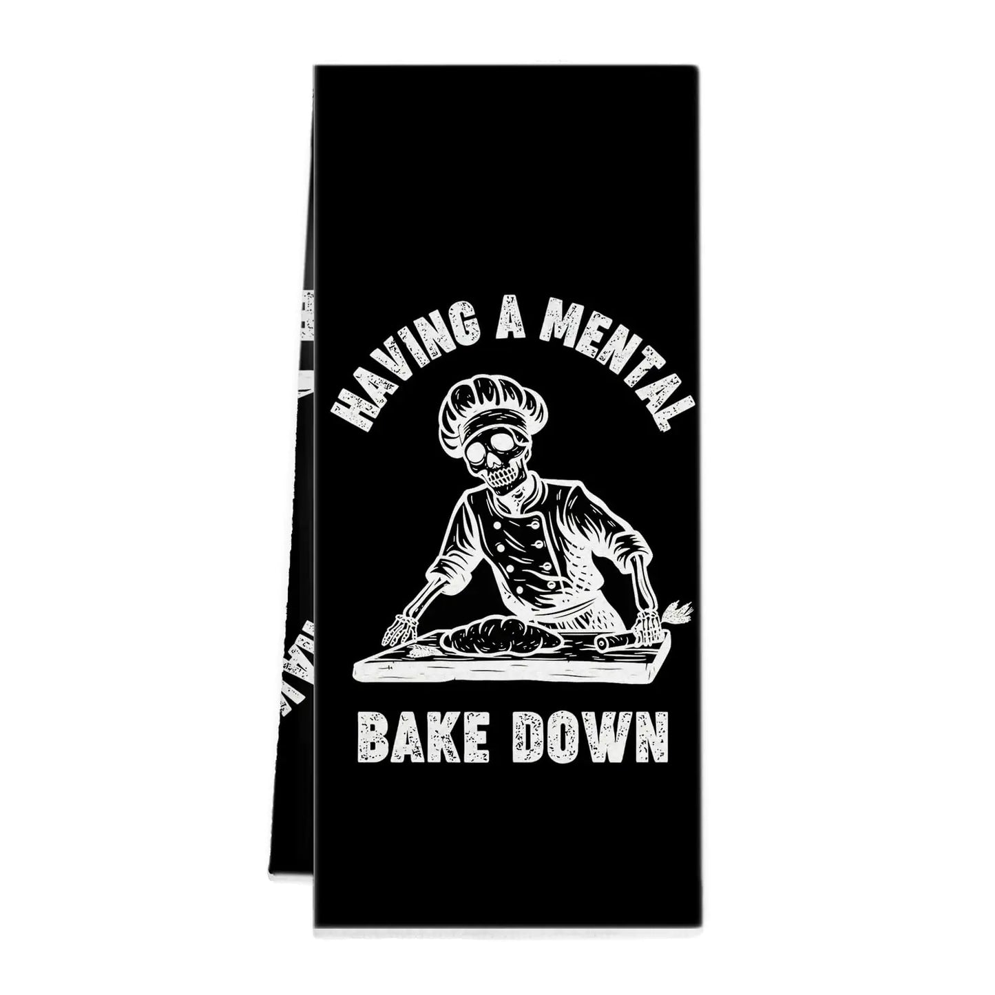 Funny Black Goth Skull Skeleton Kitchen Towel