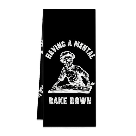 Funny Black Goth Skull Skeleton Kitchen Towel
