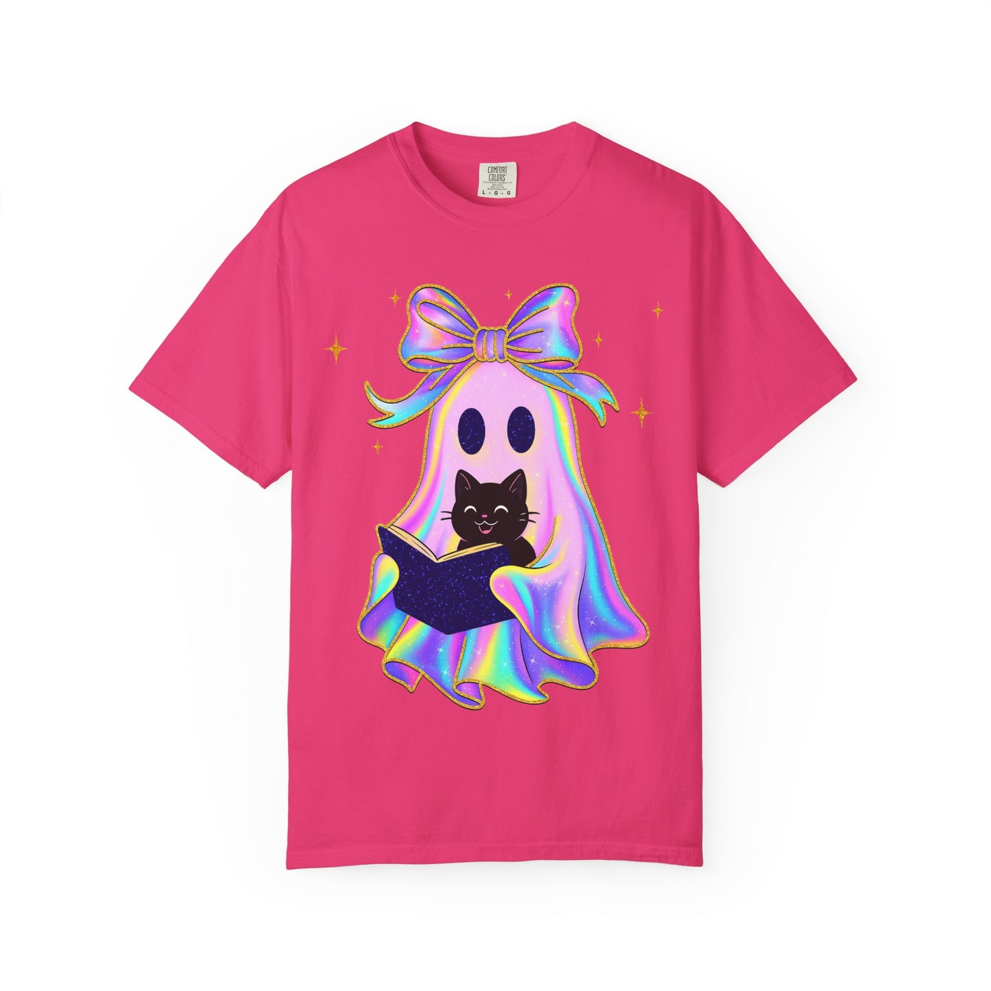 Ghost Black Cat Glitter T-Shirt