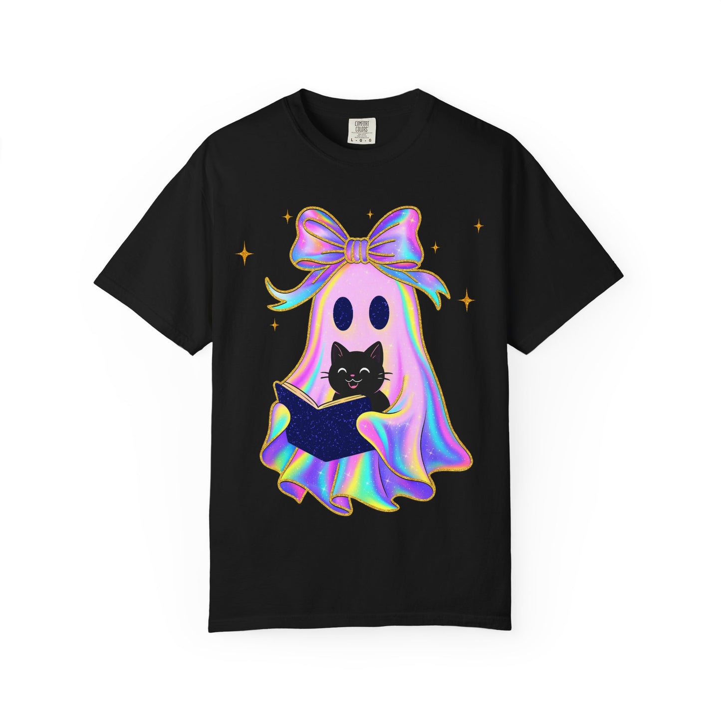 Ghost Black Cat Glitter T-Shirt