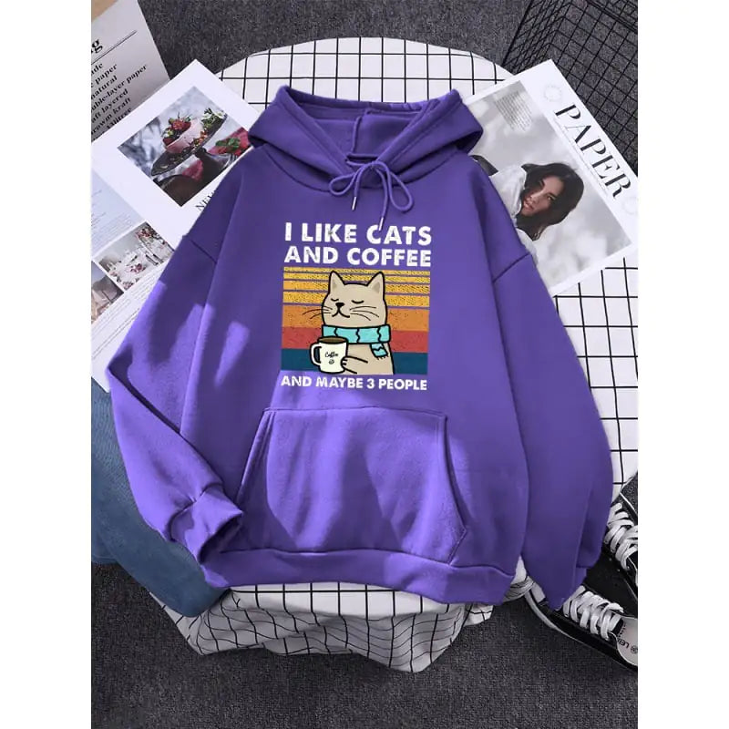 Cats and Coffee Printed Women's Hoodie