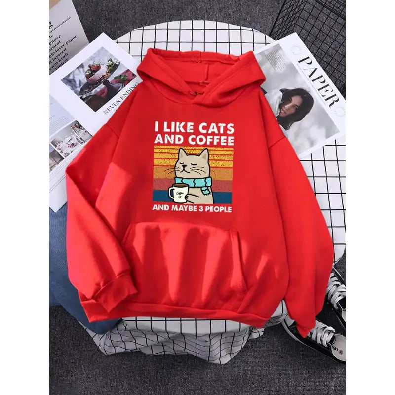 Cats and Coffee Printed Women's Hoodie