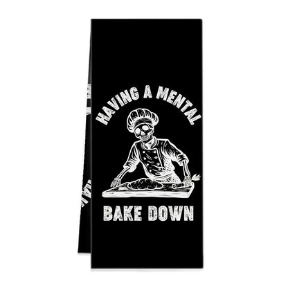 Funny Black Goth Skull Skeleton Kitchen Towel