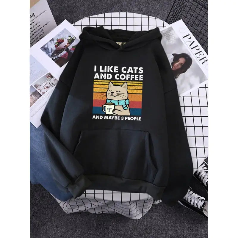 Cats and Coffee Printed Women's Hoodie