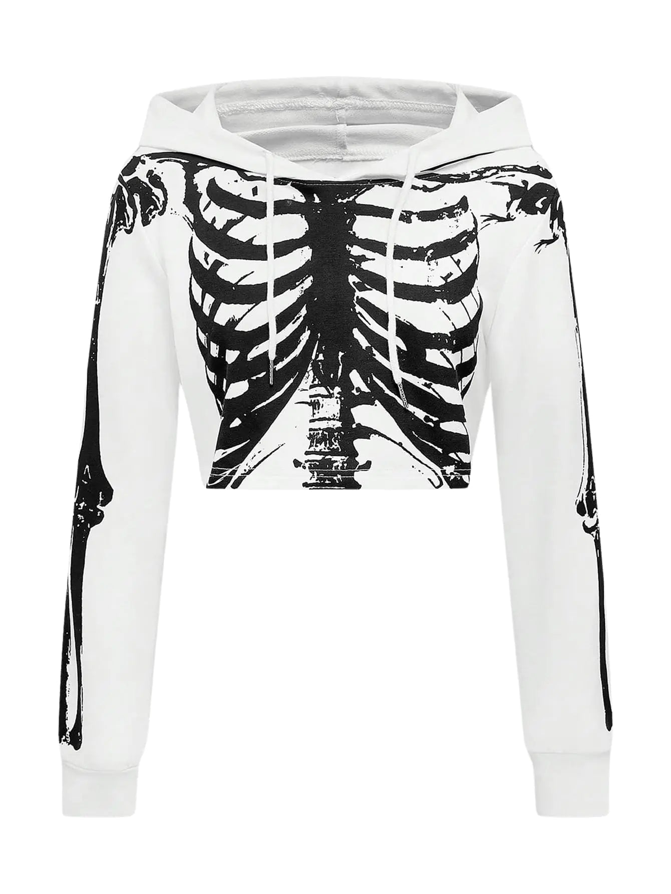 Women's Cropped Goth Graphic Skeleton Hoodie